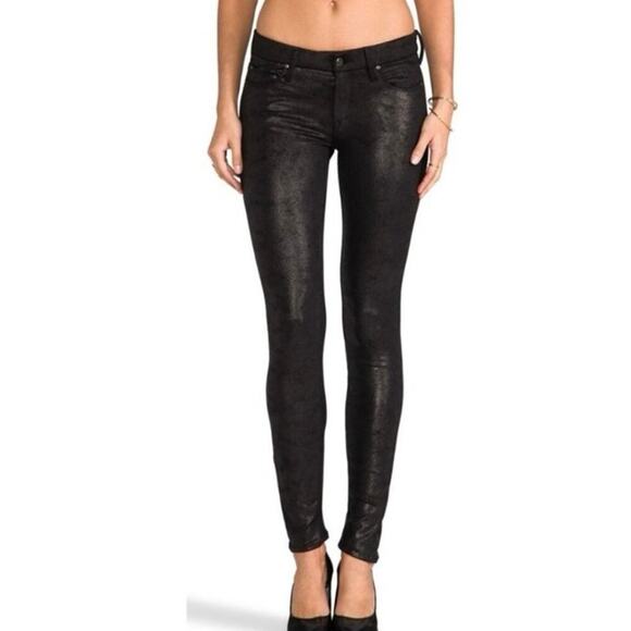 Mother Denim The Looker Cracked Shadow Pants Wax Black Stretchy Leggings Sz 29 - Picture 1 of 15